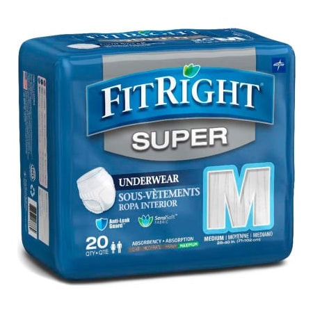 Medline Medline FitRight Super Protective Underwear, Size M, Waist Size 28"-40", 20/Bag FIT33005AZ